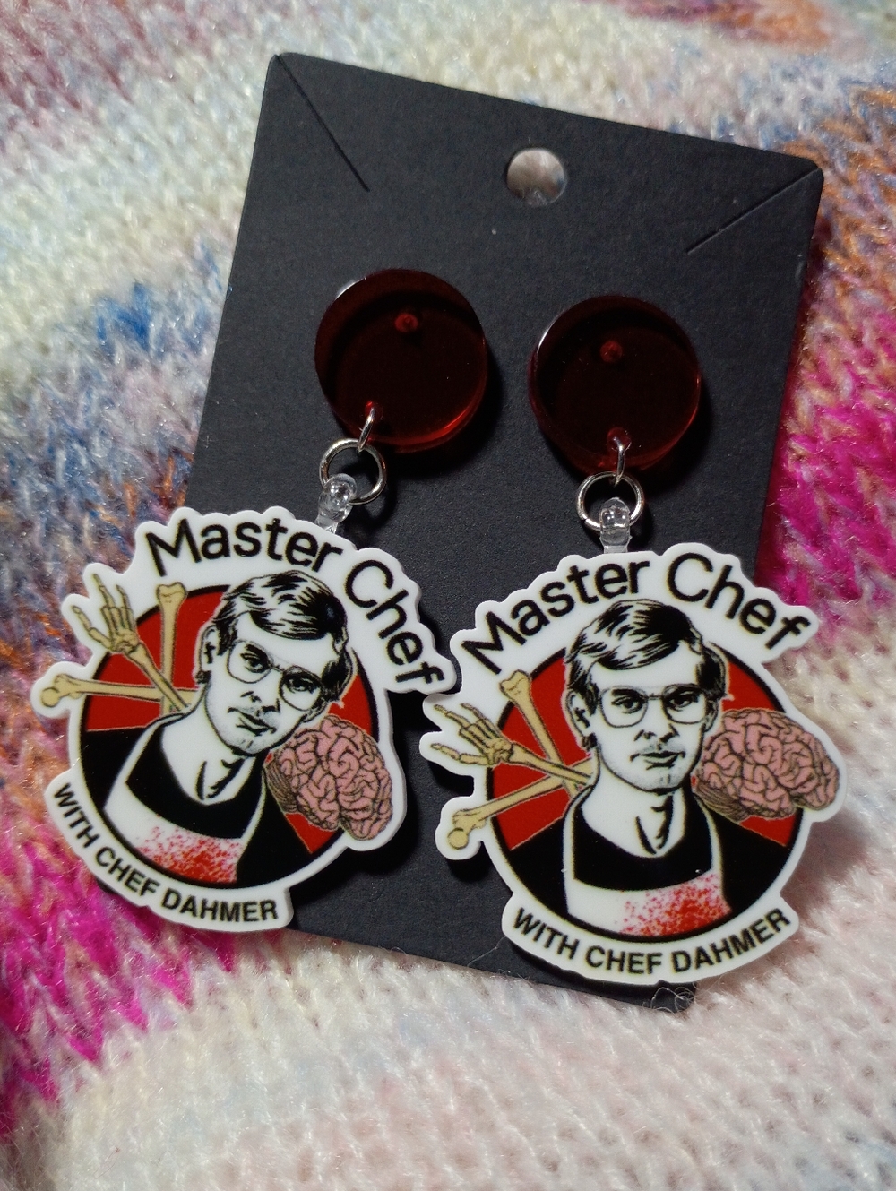 Jeffrey Dahmer Serial Killer Master Chef Jeff Earrings Red Post Cannibal Horror